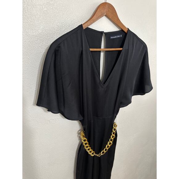 Abercrombie&Fitch Y2K Silky Angle Sleeve Jumpsuit Belt XS Navy Day to Night Glam - Picture 4 of 13